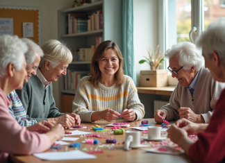 Devenir animatrice pour personnes âgées : les étapes à suivre pour réussir Femme en groupe lors d'un atelier créatif communautaire