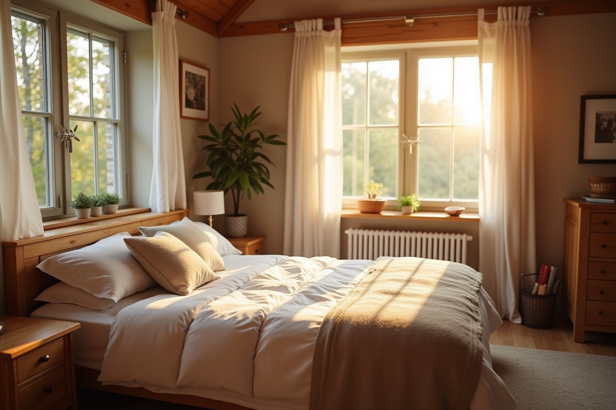 Chambre paisible dans une maison de campagne au matin