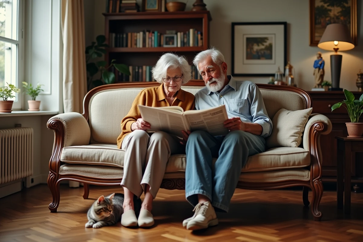 Couple de seniors vivant sereinement à domicile dans leur appartement à Lille, bien vieillir chez soi