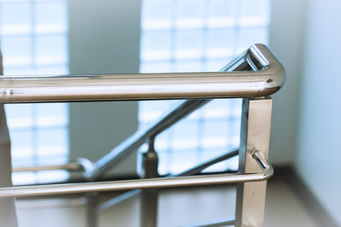 Closeup chrome stainless steel Ladder or Stair Railing