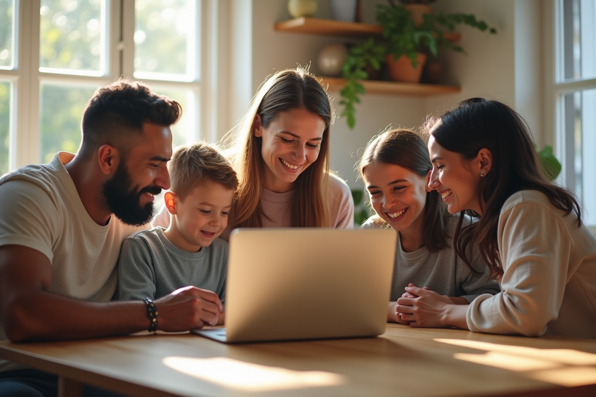 Famille utilisant un ordinateur pour assistance médicale à la maison
