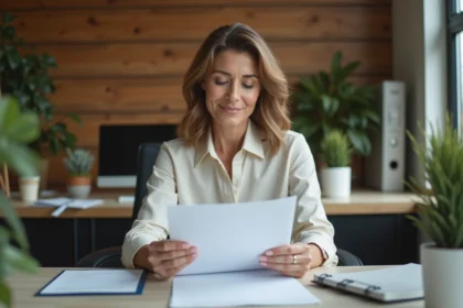 Femme d'âge moyen au bureau en tenue professionnelle