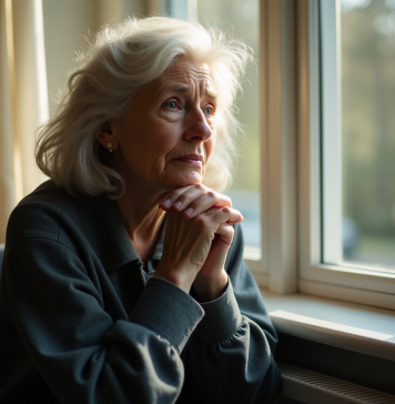 Femme contemplative assise près d'une fenêtre lumineuse