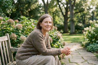Femme senior sereine dans un jardin verdoyant
