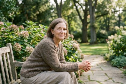 Femme senior sereine dans un jardin verdoyant