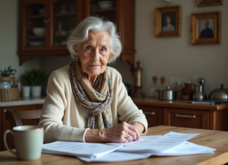 Reste à charge EHPAD : Qui le finance vraiment ? Femme senior lisant des documents dans une cuisine chaleureuse