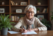 Droits personn eacute;e: quels sont les droits de la personne âgeacutee ? Femme senior élégante signant un document dans un salon chaleureux