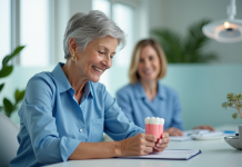 Les prothèses dentaires confortables : comment les choisir ? Femme senior souriante tenant un modele dentaire dans un cabinet
