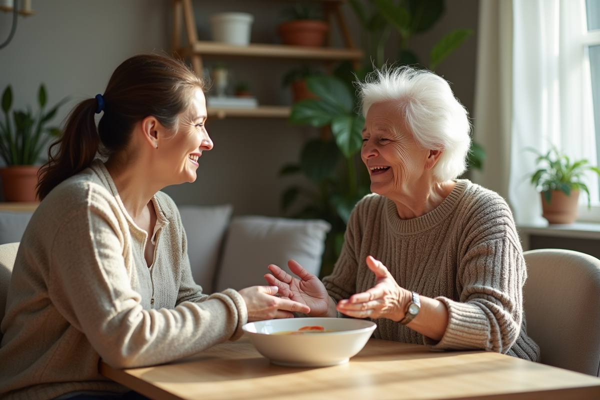 Fille adulte parlant avec sa mère lors d