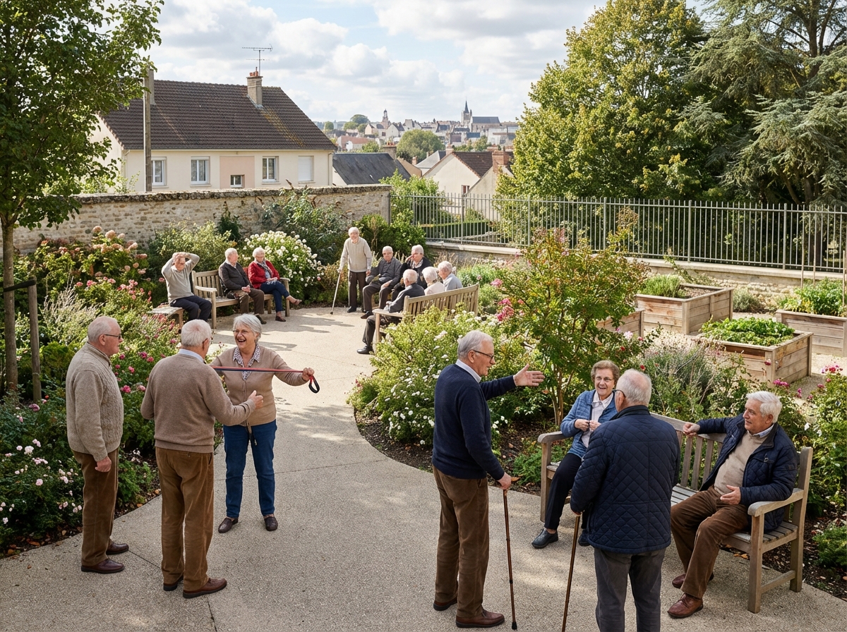Groupe de seniors participant à une activité dans un jardin