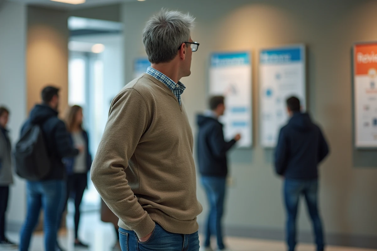 Homme en sweater devant panneau d