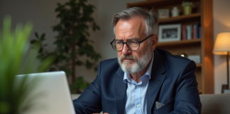 Retraite : Comment épargner efficacement pour l’avenir ? Homme d'âge moyen en costume bleu dans un bureau à domicile