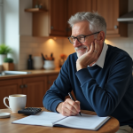 Retraite: choix adapté pour un salaire de 3000 euros net Homme d'âge moyen souriant vérifiant ses documents de pension