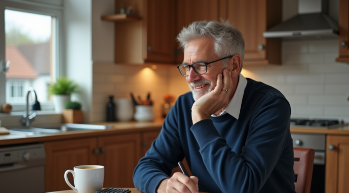 Retraite: choix adapté pour un salaire de 3000 euros net Homme d'âge moyen souriant vérifiant ses documents de pension
