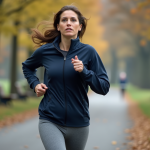 Exercice matinal : bienfaits et impact sur la santé Femme d'âge moyen en jogging dans un parc urbain