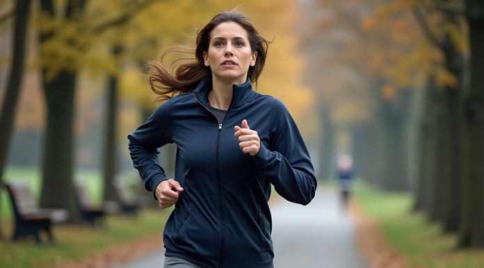 Femme d'âge moyen en jogging dans un parc urbain