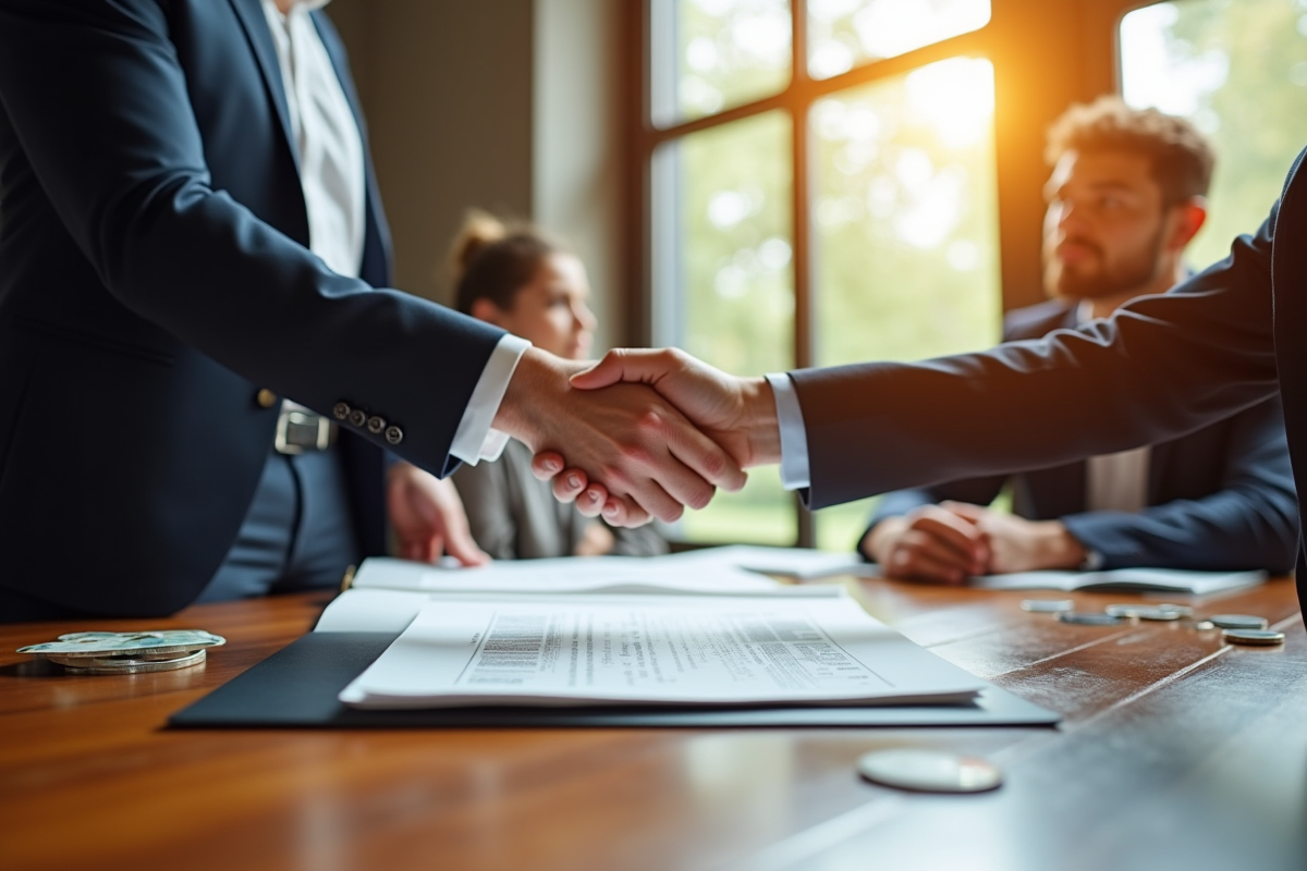 Notaire remettant un dossier d'héritage à une famille