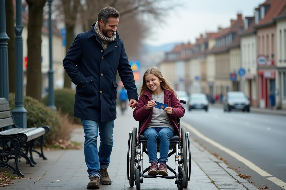 Pere aidant sa fille en fauteuil à l