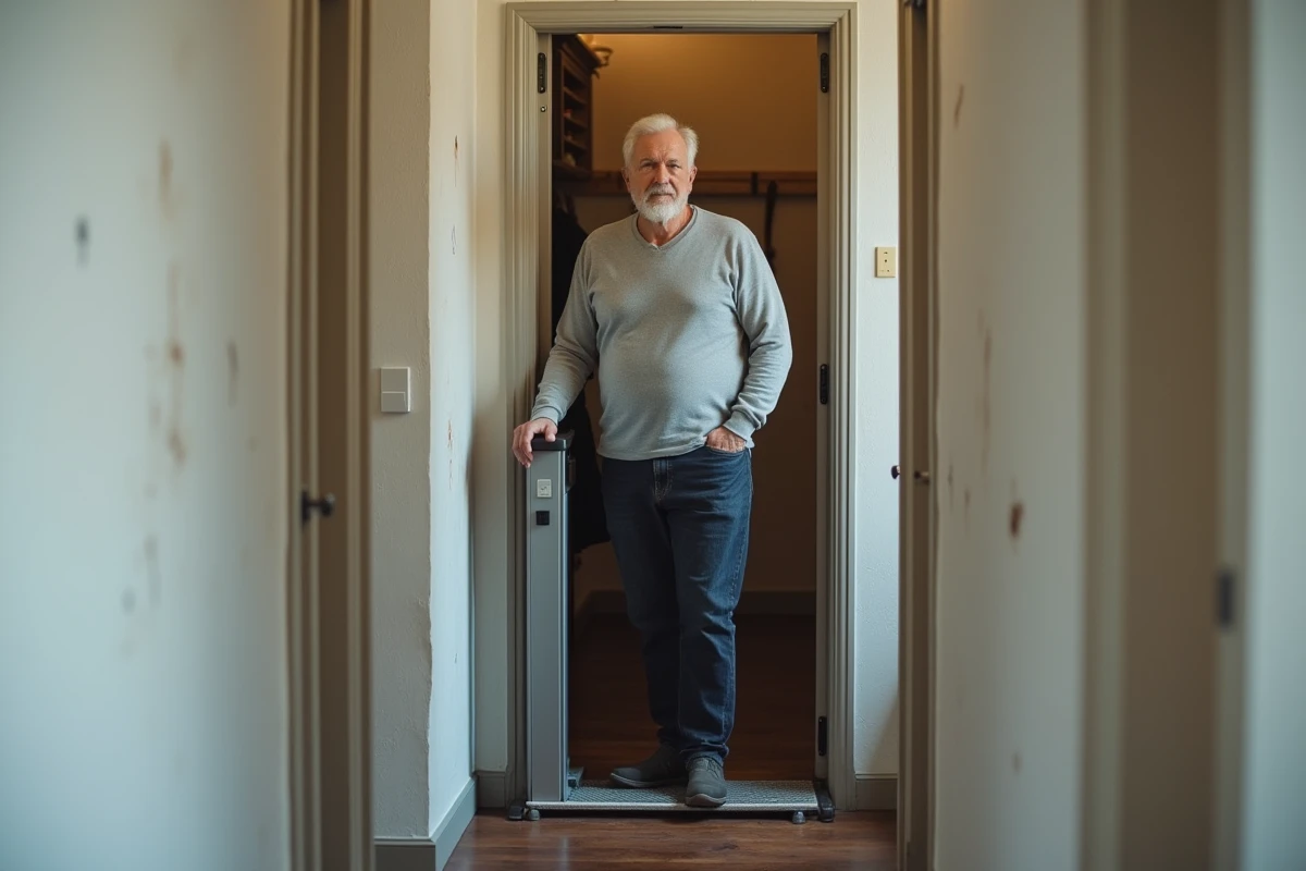 Plateforme élévatrice verticale modulaire dans un petit appartement urbain, alternative sans travaux pour escalier résidentiel