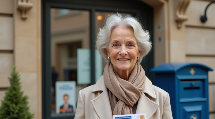 Carte senior : les meilleurs endroits pour l’acheter en France Femme senior souriante montrant sa carte de retrait devant une poste