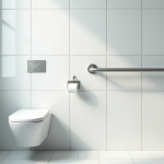Salle de bain moderne avec barre d'appui blanche lumineuse
